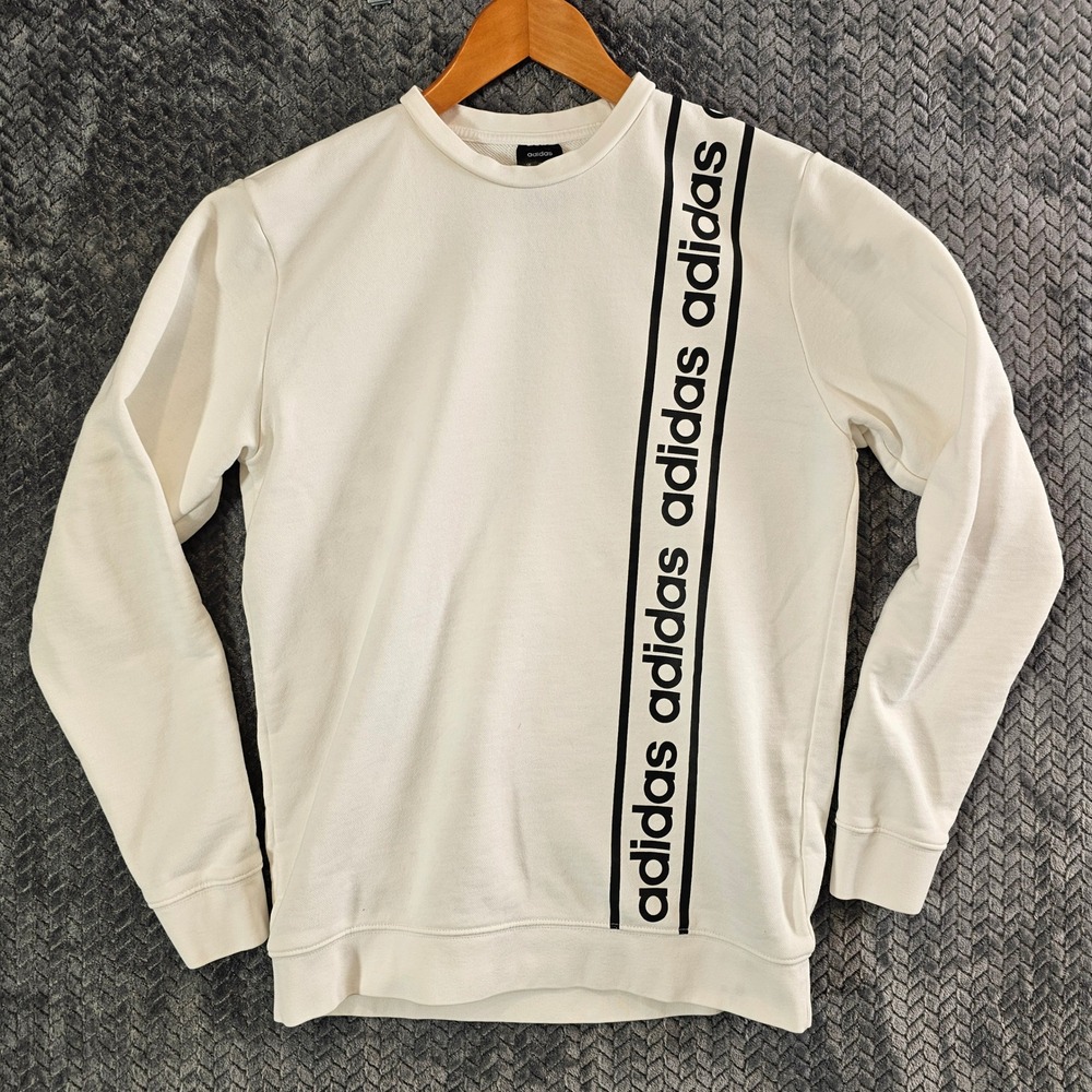 Adidas‎ Mens White Vertical Logo Tape Crewneck Sweatshirt Medium Pullover